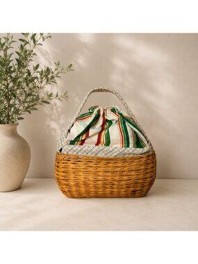 Bath Body Works Basket Purse VTG Wicker Drawstring Handbag Y2K Cottagecore Bag